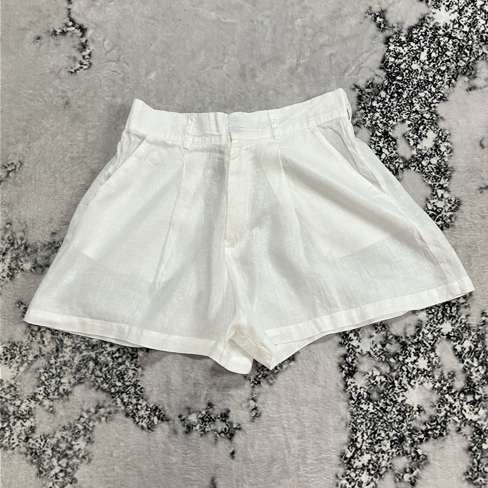 Krewe Du Q White Linen Shorts Pleated Lightweight Summer Womens Size Medium